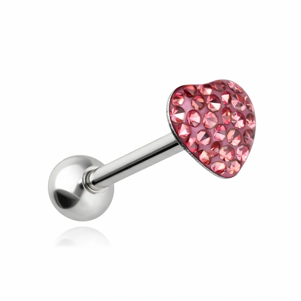 Tongue barbell pink crystal heart - KJ-057