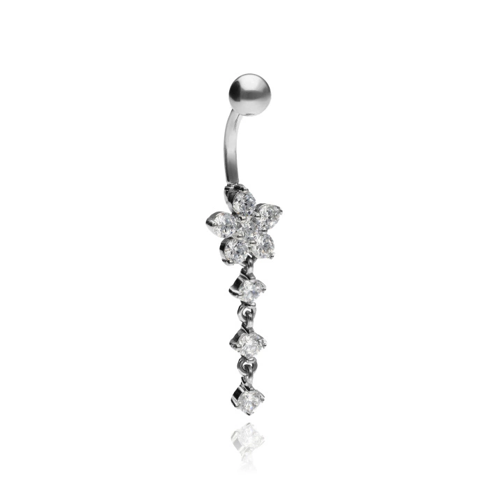 Silver zirconia flower Belly button ring - KP-037