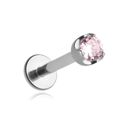 Titanium labret with pink zirconia