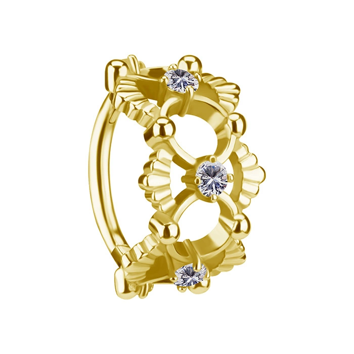 Piercing ring clicker decorative with white zircons - CoCr NF - gold - K-069