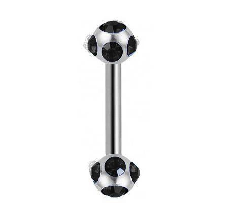 Tongue barbell silver - black crystals- KJ-002