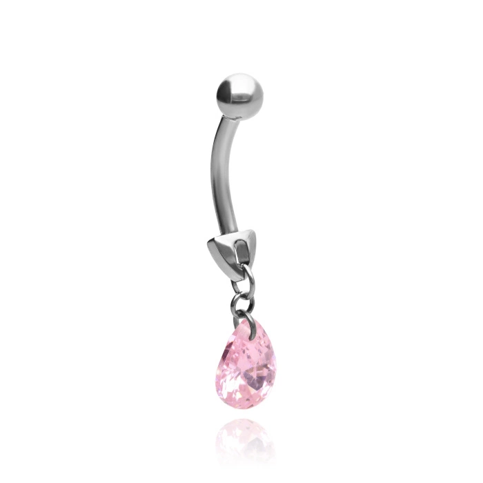 Titanium Belly button ring with pink zirconia - TPP-042