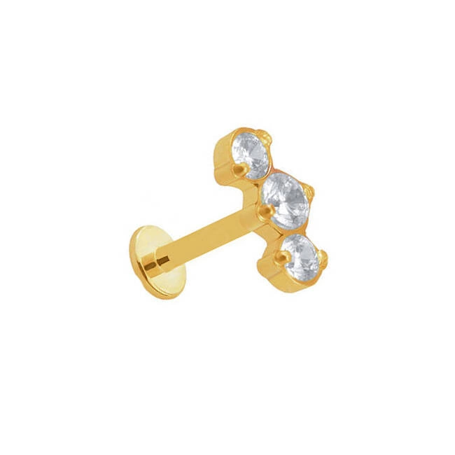 Titanium labret gold - white zirconia - TGW-087