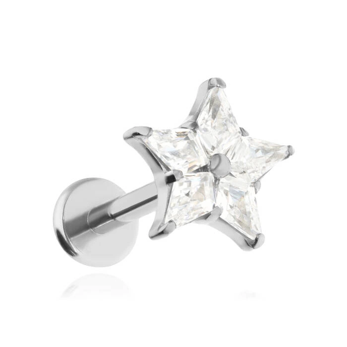 Titanium labret star with white zirconia - silver 