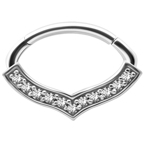 Silver clicker ring with white premium Zirconia - K-048