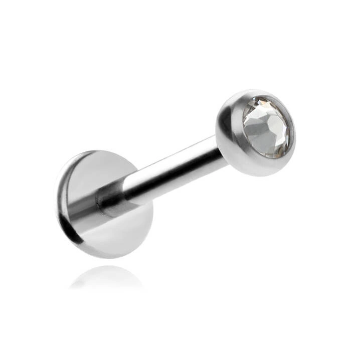 Titanium labret with white premium crystal - silver 