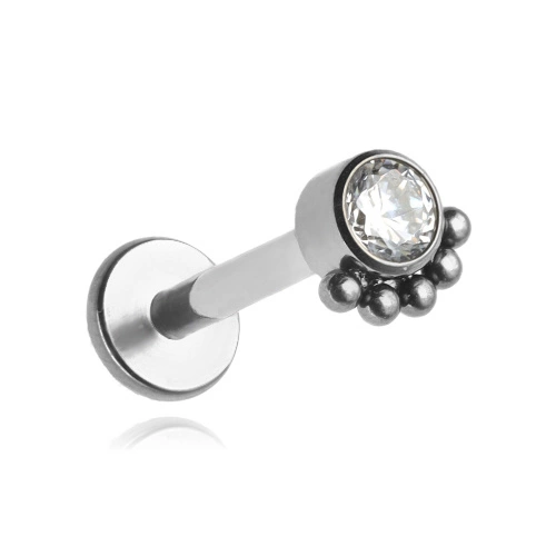 Titanium ornamental labret with white zirconia - TGW-031