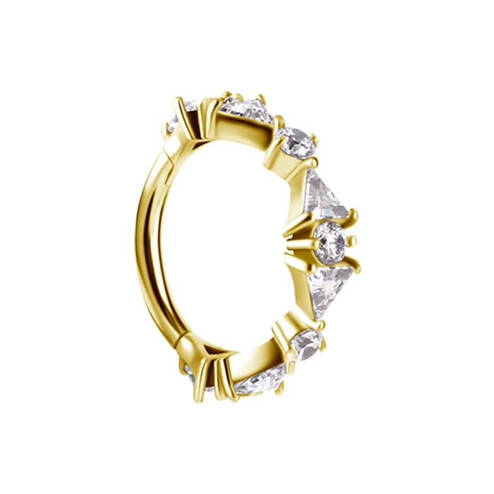 Piercing ring clicker decorative with white zircons - CoCr NF - gold - K-074