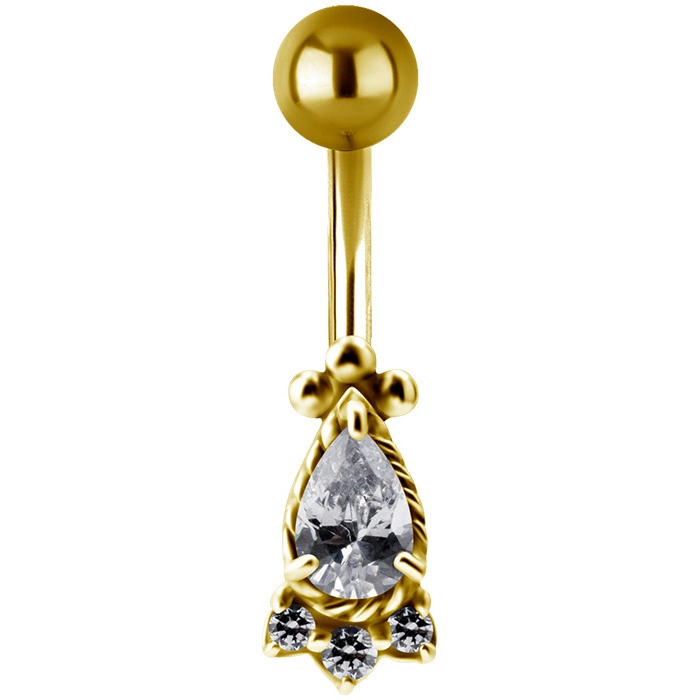 Gold Belly button ring with white zircons - KP-022