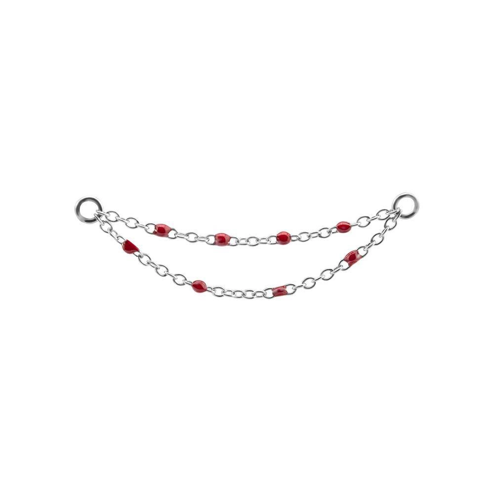 Chain - red beads - silver - D-022