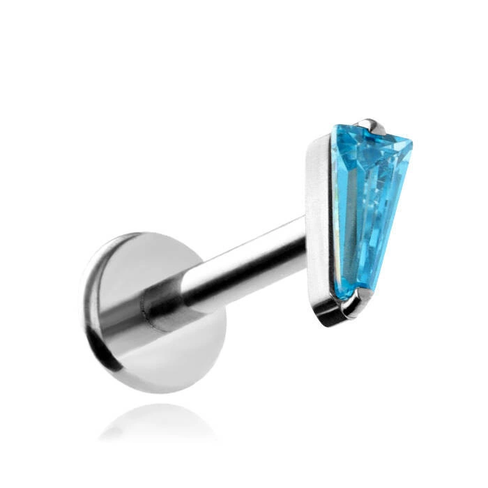 Titanium labret with blue zirconia - silver