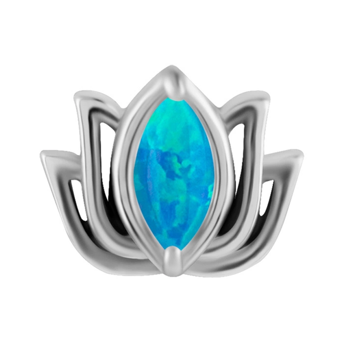 attachment push in - lotus flower with light blue opal - CoCr NF - silver - PI-003