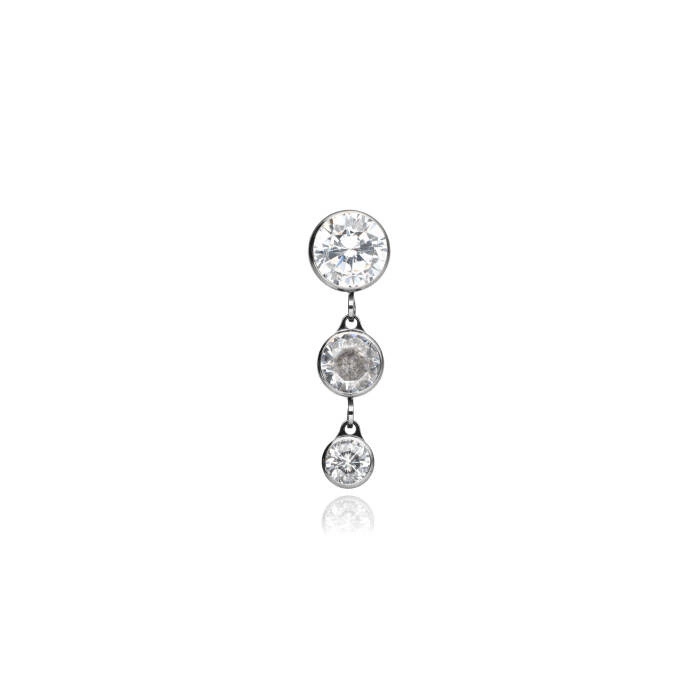 Titanium attachment with 3 white cubic zirconias - silver - TNA-191