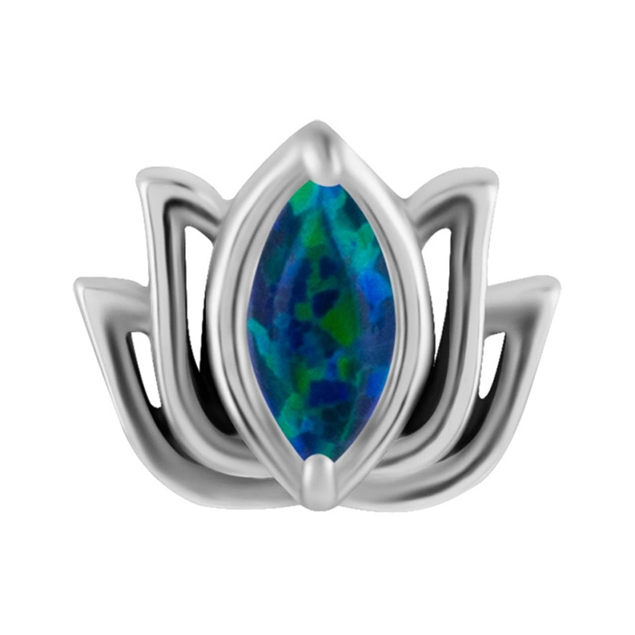 attachment push in - lotus flower with green opal - CoCr NF - silver - PI-003