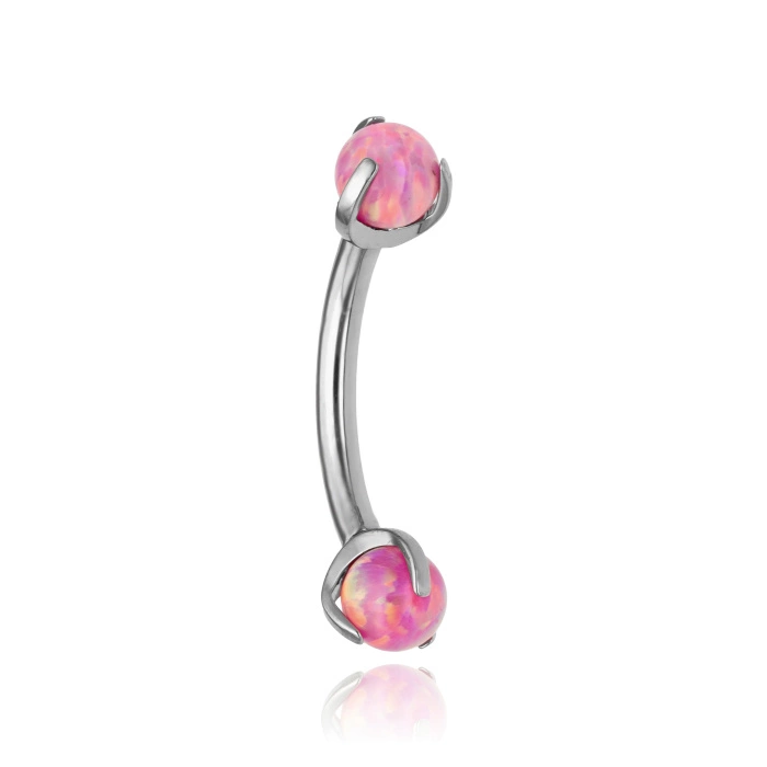 Titanium banana with pink opal - silver - TB-011