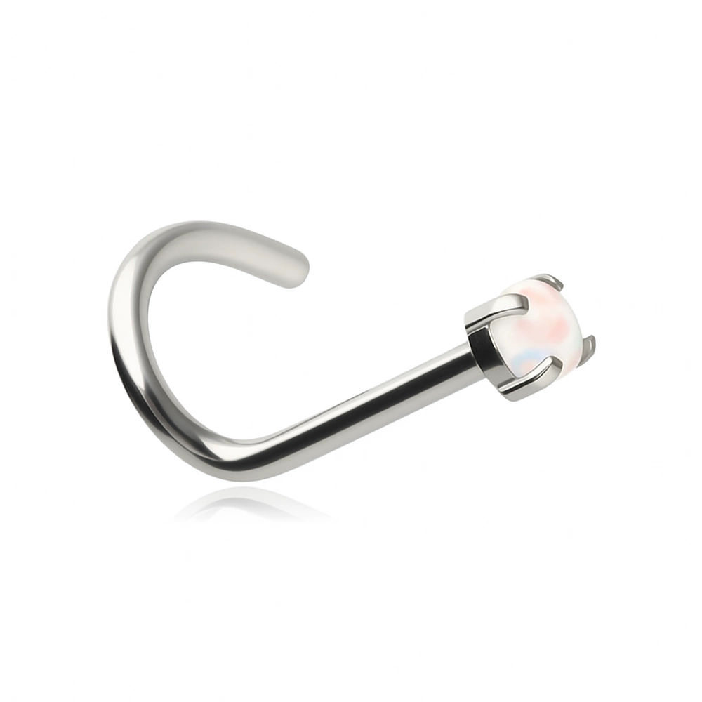 Titanium nose stud with blue opal op05 - TN-005