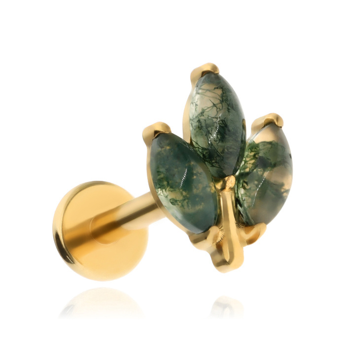 Titanium labret with mossy agate - gold