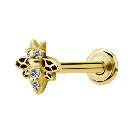 Labret gold bee with white premium Zirconia - LGW-025