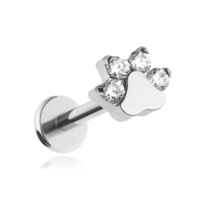 Titanium labret pawpaw with white zircons - sterling silver