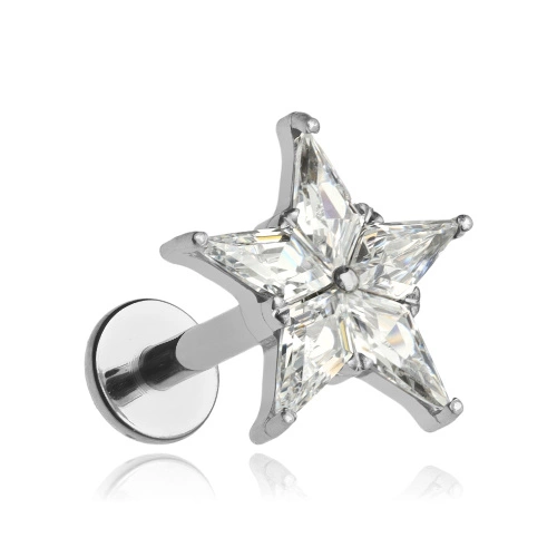 Titanium labret star earring with zircons - TGW-120