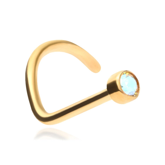 Titanium nose stud - gold with iridescent zirconia - TN-004