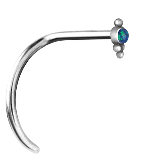 Nose stud with green opal - silver - NS-023