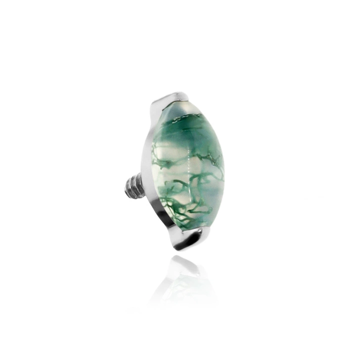 Titanium attachment teardrop with Mossy Agate - silver - TNA-100