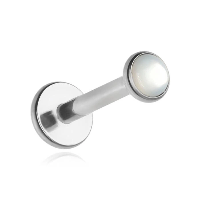 Titanium labret with mother-of-pearl - silver 