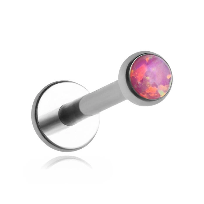 Titanium labret with pink opal OP22 - silver 