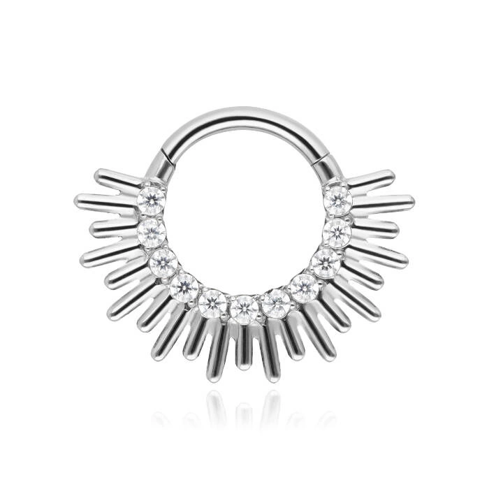 Titanium piercing clicker with white zircons - silver - TK-055