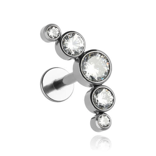 Titanium labret cluster with white zircons 