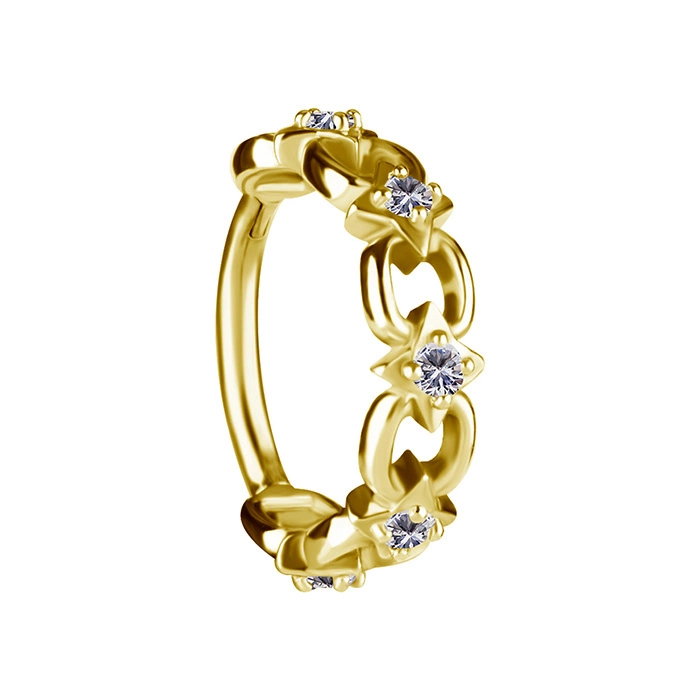 Piercing ring clicker decorative with white zircons - CoCr NF - gold - K-071