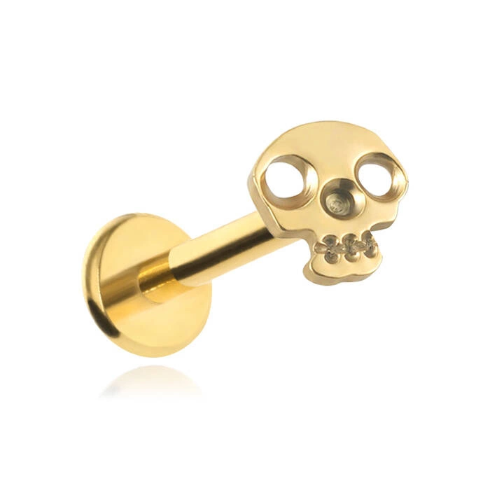 Titanium labret gold skull 