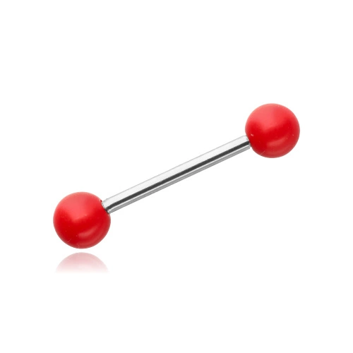 Tongue barbell - silver with red balls - KJ-011