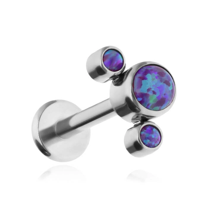 Titanium labret with purple opals OP52 - silver 