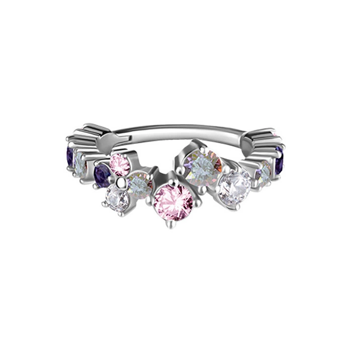 Piercing ring clicker with colored zircons - CoCr NF - sterling silver - K-066