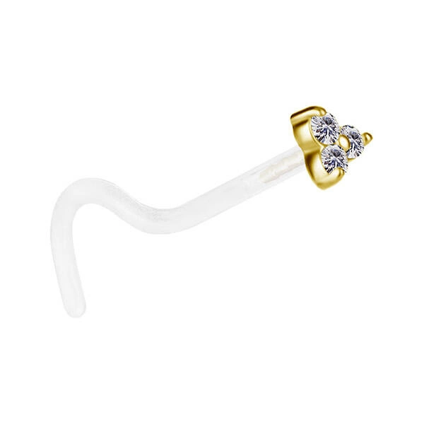 18K gold BioPlast nasal earring with white zirconia - GD18K-026