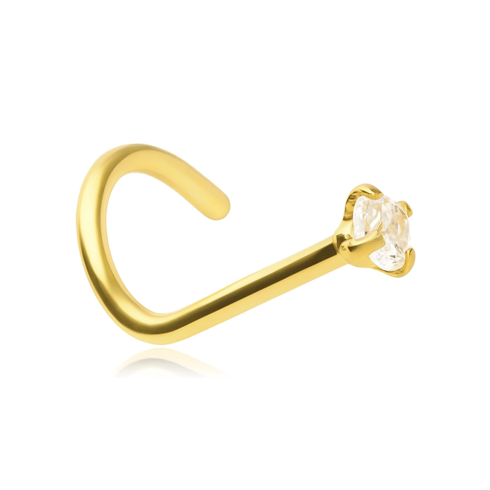 Nose screw with white zirconia - gold - NS-006
