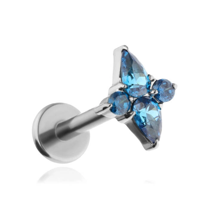 Titanium labret silver with blue zircons 