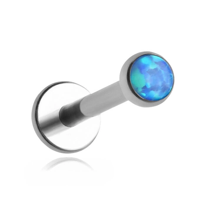 Titanium labret with blue opal OP05 - silver 