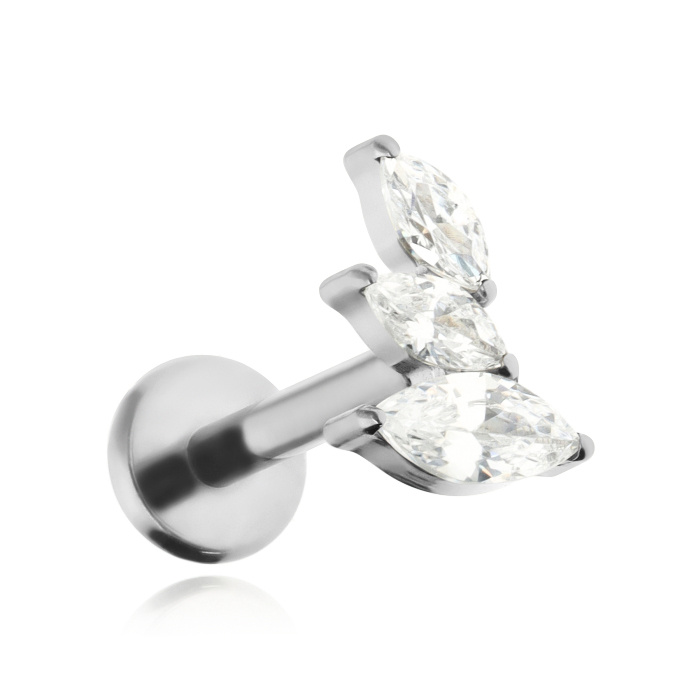 Titanium labret with white zircons right - silver