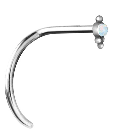 Nose stud with white opal - silver - NS-023