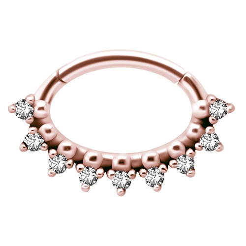 Rose gold clicker ring with white premium Zirconia - K-047