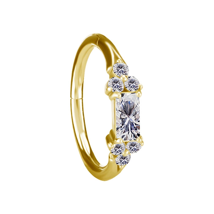 Piercing ring clicker decorative with white zircons - CoCr NF - gold - K-075