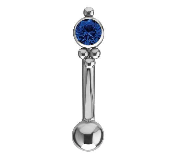 Titanium curved barbell - Premium Zirconia - silver and dark blue zirconia - TB-009