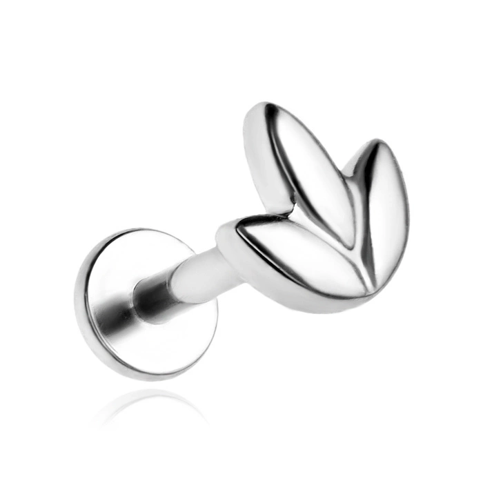 Titanium labret silver earring leaf - TGW-138