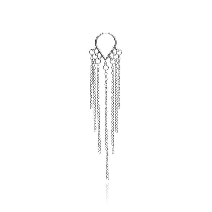 Earring clicker with chains - silver - KU-008