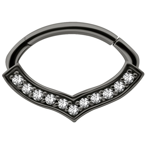 Black clicker ring with white premium Zirconia - K-048