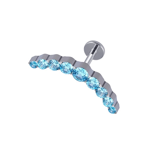 Titanium silver labret earring with blue zircons - TGW-002