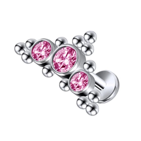 Titanium labret cluster - pink zirconia - TGW-096